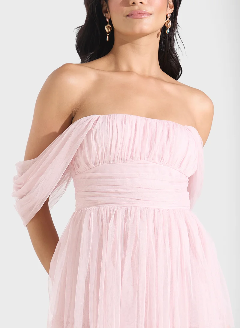 Lace and Beads Tiered Tulle Dress