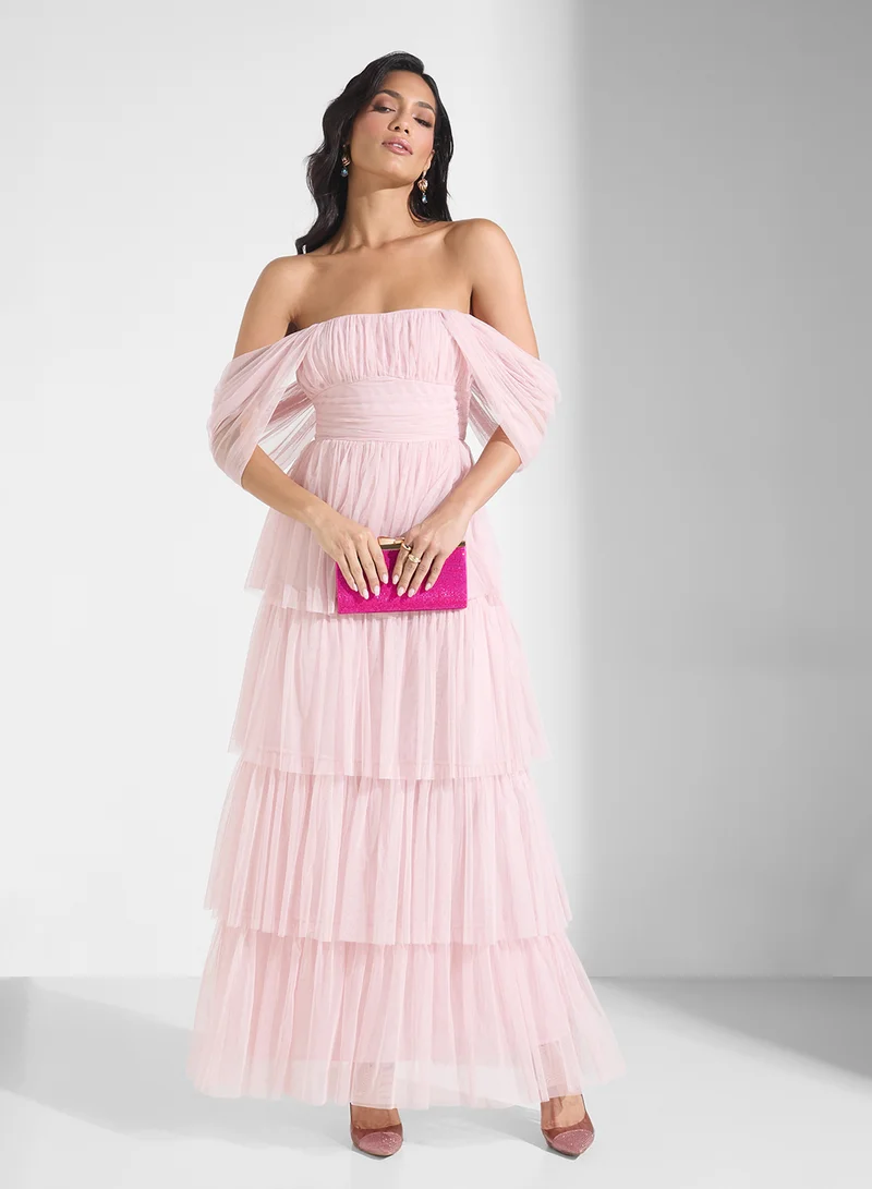 Lace and Beads Tiered Tulle Dress