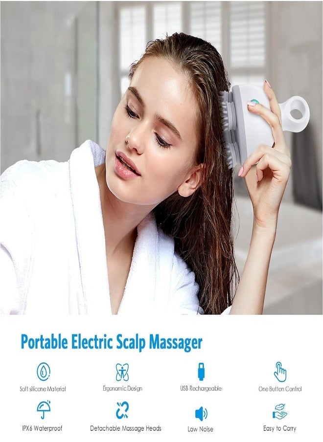 Generic Electric Scalp Massager, Waterproof Portable Head Massager for Hair Growth Handheld Hair Massager with 4 Massage Heads, Detachable and Washable Handheld Scratcher for Deep Clean Hair Growth Head Relax  - Image 2