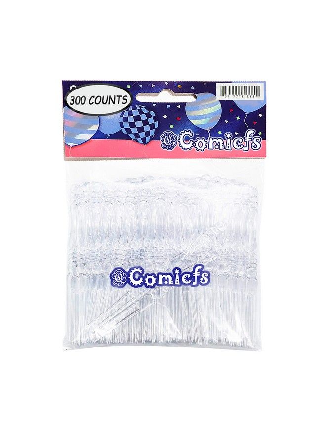 Comicfs 300Pcs Disposable Plastic Fruit Forks 4" Forks Bistro Cocktail Forks Tasting Appetizer Forks Set Toothpick Forks Portable Salad Fruit Forks Mini Cake Forks (Clear) - Image 1