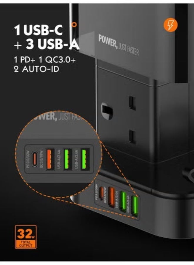 CELIBERY 3 in 1 Power Extension Cord With Wireless Charger, And Cable Management Box with lock,4 USB Ports (30W 1* PD,18W 1* QC3.0,2* USB-A), And 6 Outlets 2500W Power Socket for Home, Office And More - Image 3