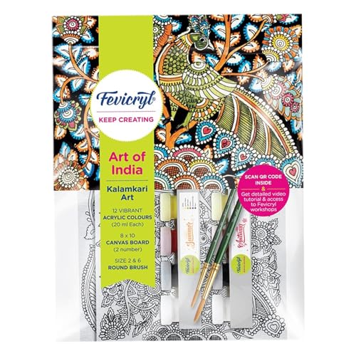 Fevicryl DIY Art of India Kalamkari Art kit | DIY Acrylic Painting Set with Acrylic Paints 12 Shades | Set of 2 Round Brushes | Pre-Designed Canvas 8 x10 | Ideal for Festive Gifting - Image 1