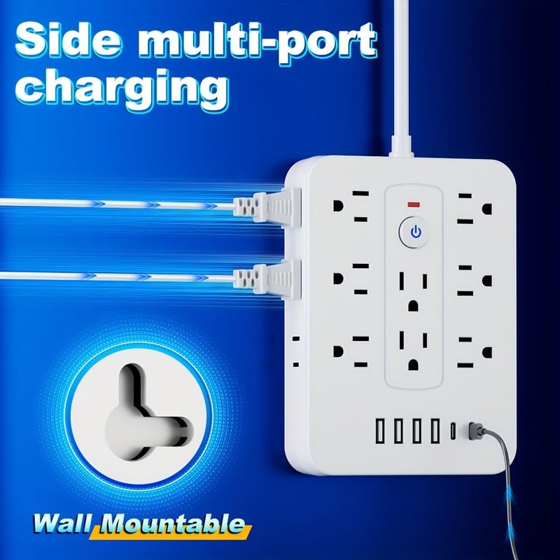 مقبس طاقة بتقنية 20 في 1 مع 14 منفذ تيار متردد و4 منافذ USB ومنفذي Type C، سلك قصير أبيض مع حماية من الحمل الزائد، مقابس متعددة للاستخدام المنزلي والمكتبي والسفر. - Image 3