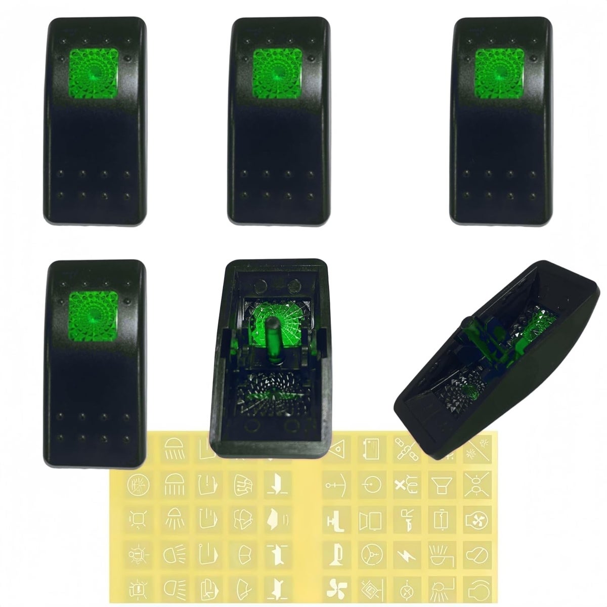 Transparent Rocker Switch Generic Green Rocker Switch Cover 6 Pack with DIY Transparent Stickers ...