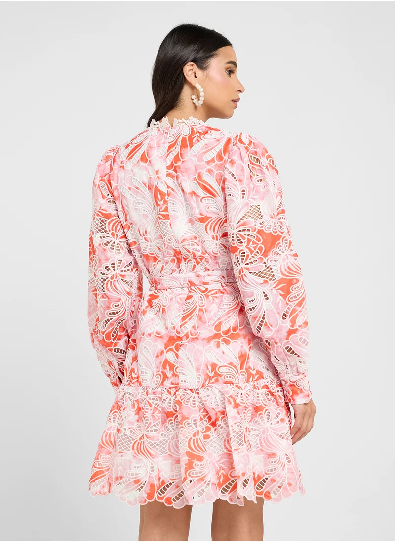 ياس Floral Print Puff Sleeve Dress