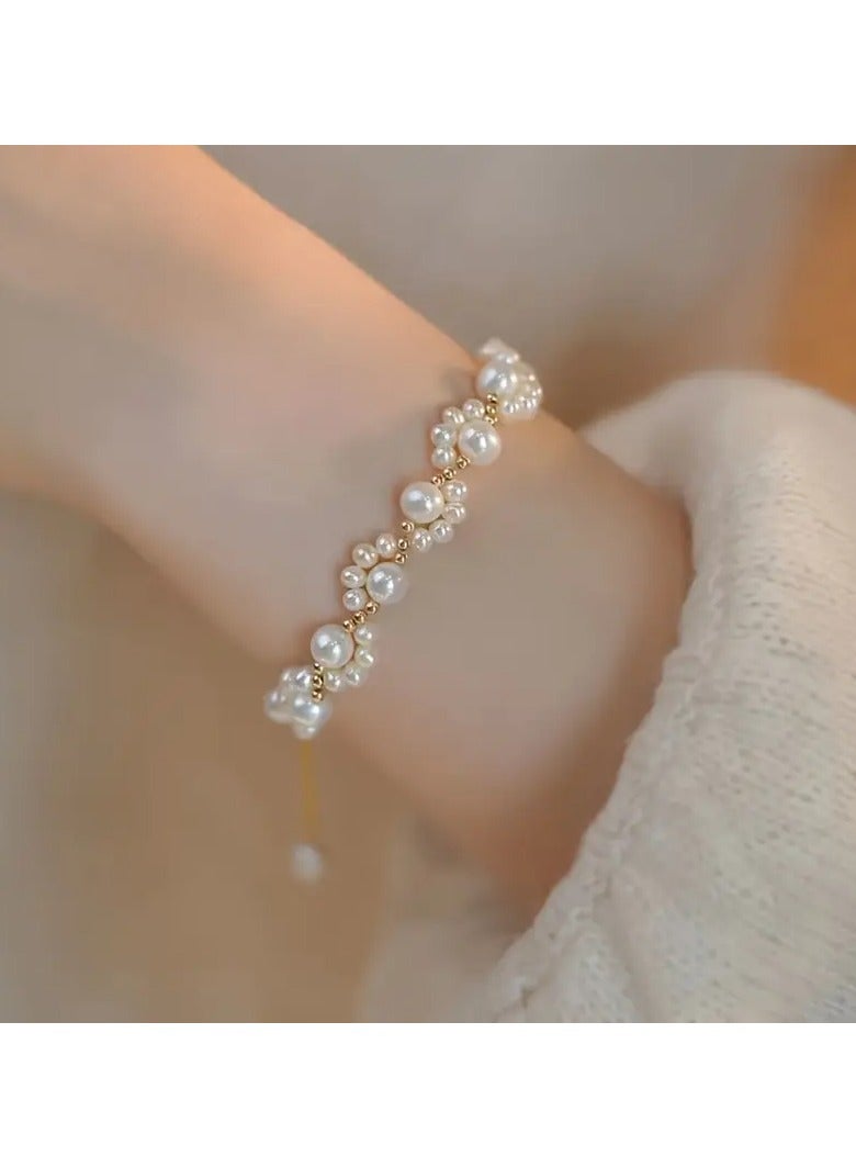 Goolsky 1pc Elegant White Faux Pearls Beads Beaded Bracelet Simple Zinc Alloy Luxury Versatile Hand Decoration - Image 1