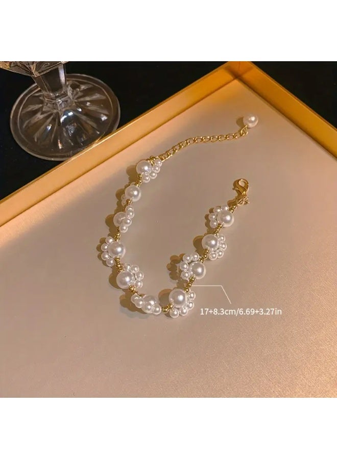 Goolsky 1pc Elegant White Faux Pearls Beads Beaded Bracelet Simple Zinc Alloy Luxury Versatile Hand Decoration - Image 3