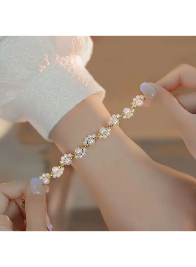 Goolsky 1pc Elegant White Faux Pearls Beads Beaded Bracelet Simple Zinc Alloy Luxury Versatile Hand Decoration - Image 4