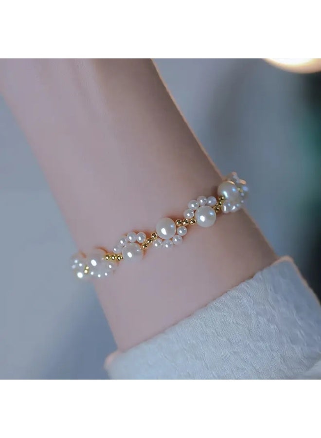 Goolsky 1pc Elegant White Faux Pearls Beads Beaded Bracelet Simple Zinc Alloy Luxury Versatile Hand Decoration - Image 5