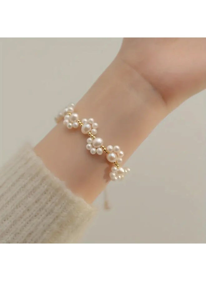 Goolsky 1pc Elegant White Faux Pearls Beads Beaded Bracelet Simple Zinc Alloy Luxury Versatile Hand Decoration - Image 2