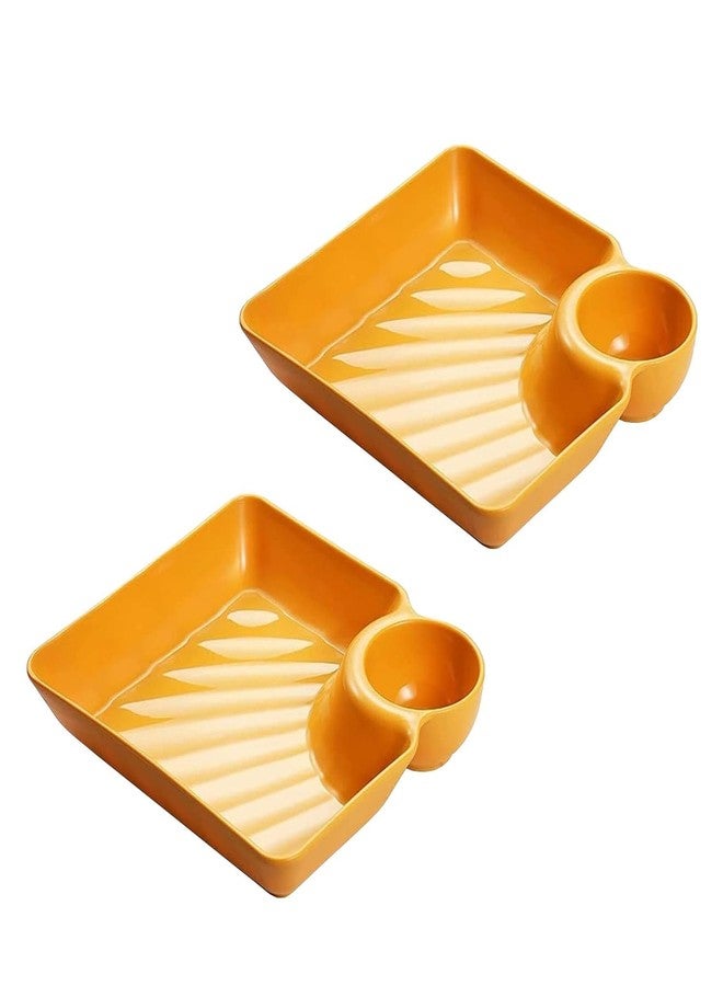 Vortipu Dumpling Plate with Sauce Dish - Square Cheese Platter Board & Snack Serving Tray - Multi-Use Appetizer Plate for Family Parties, Cheese (Yellow, Pack of 2) - Image 1