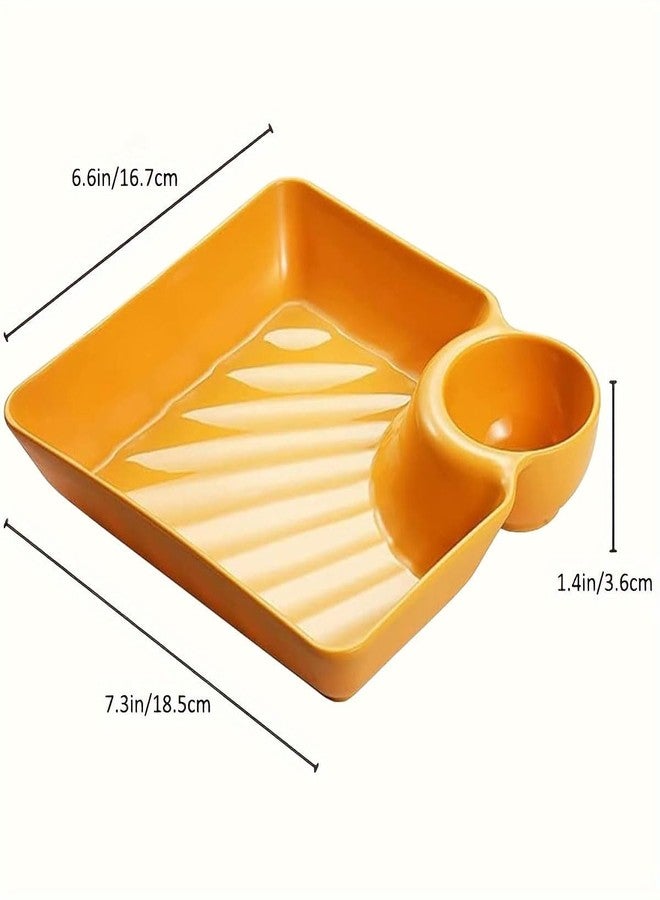 Vortipu Dumpling Plate with Sauce Dish - Square Cheese Platter Board & Snack Serving Tray - Multi-Use Appetizer Plate for Family Parties, Cheese (Yellow, Pack of 2) - Image 2