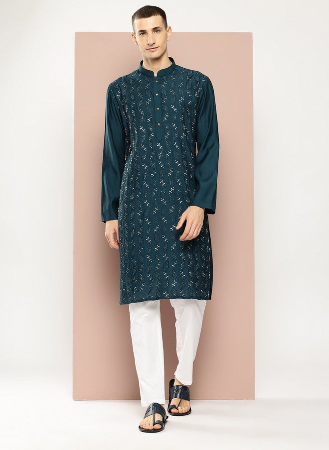 see designs Embroidered Kurta with Solid Pyjamas for Men - Image 1