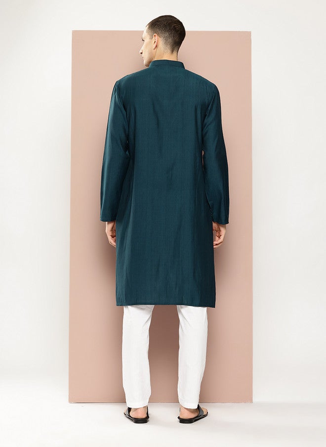 see designs Embroidered Kurta with Solid Pyjamas for Men - Image 5