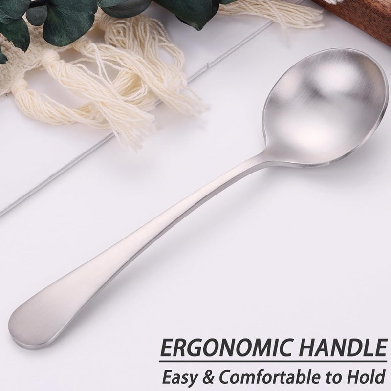 Mafier 7" Elegant Soup Spoons Silverware Set,18/10 Stainless Steel,Matte Satin Finish,Dishwasher Safe(Set of 4,Silver) - Image 4