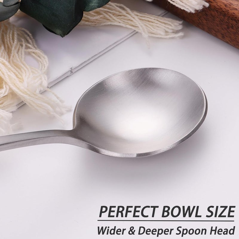 Mafier 7" Elegant Soup Spoons Silverware Set,18/10 Stainless Steel,Matte Satin Finish,Dishwasher Safe(Set of 4,Silver) - Image 2