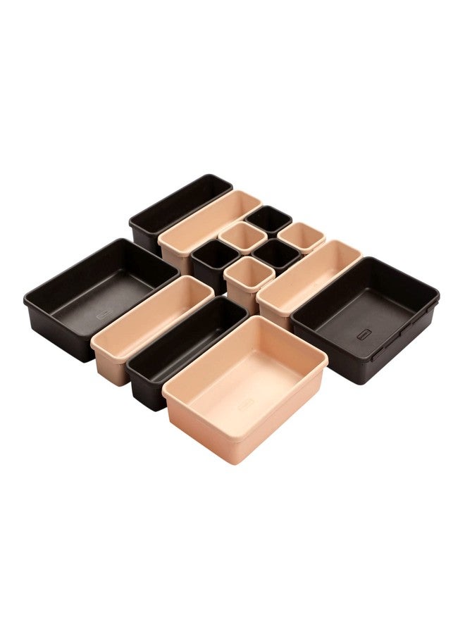 Cutting EDGE Interlocking Drawer Organizer Set of 14, Divider/Separator Plastic Trays for Flatware, Cutlery & Desk Storage for Household, Kitchen & Office (Brown & Beige) - Image 4