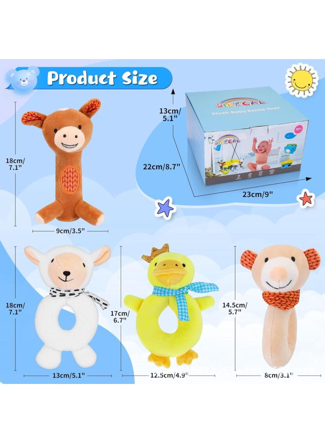 Baby Rattle Plush Soft Hand Stick Animal Baby Toy 3-12 Months Newborn Gift Suit-Color:House 4-piece Set - Image 2