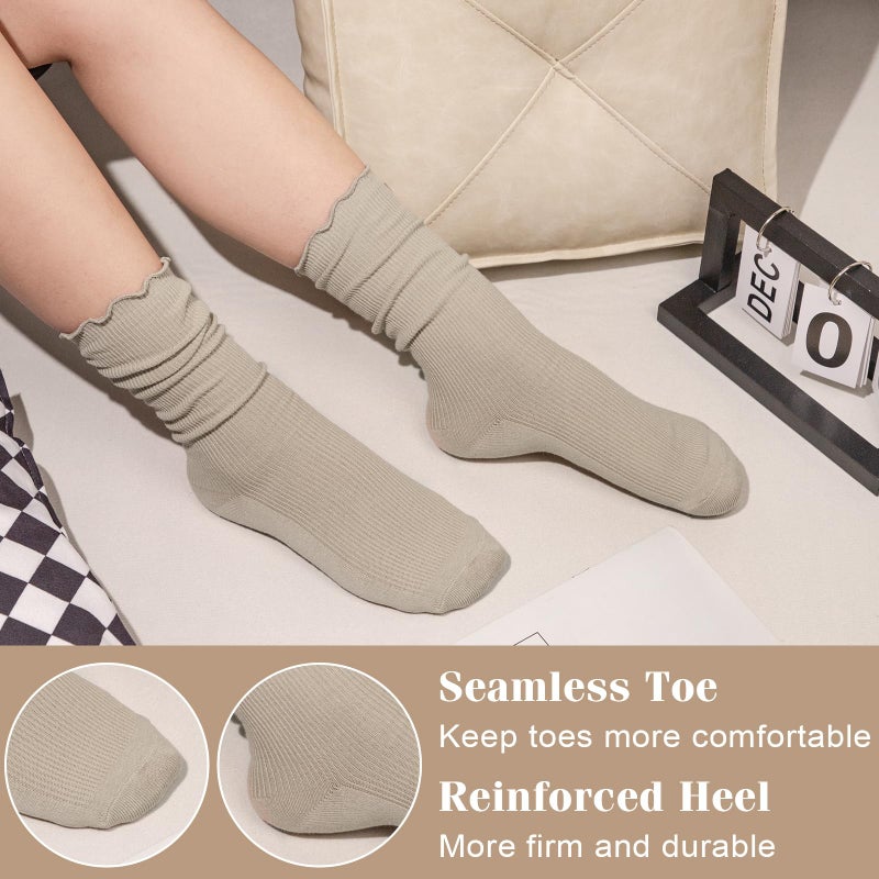 Justay 6 Pairs Ruffle Socks Soft Cute Frilly Turn-Cuff Long Casual Slouch Cotton Crew Socks for Women Gifts - Image 4