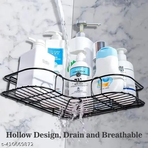 SPARSHMART Yana Bathroom Corner Stand Self Adhesive Wall Mounted Shelves for Bathroom Walls Kitchen Bathroom Organizer Soap Holder Stainless Steel Corner Shelf  - Image 2