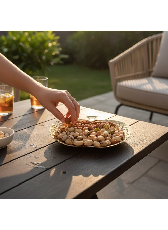 luxurious gold serving dish with embossed Arabic calligraphy - Image 2