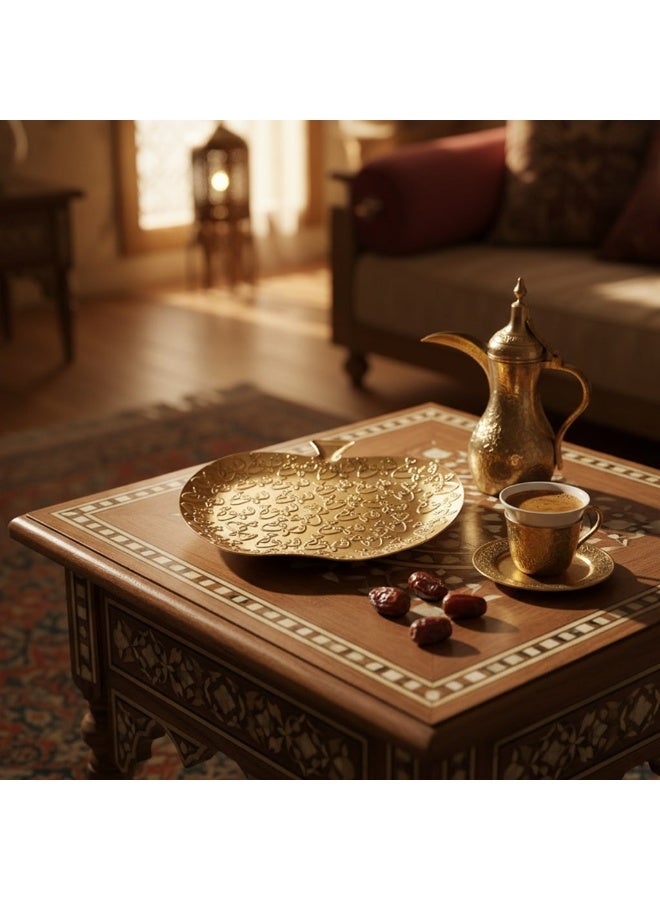 luxurious gold serving dish with embossed Arabic calligraphy - Image 4