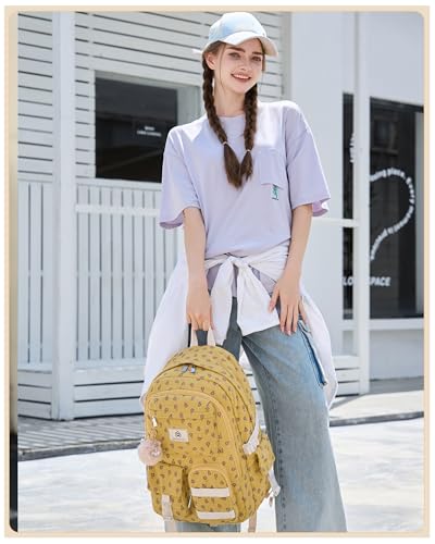 Hidds School Backpack for Teens Girls Women 156 Inch College Backpacks Corduroy Work Bag Kids Middle High School Bookbag Students Back Pack Anti Theft Travel Daypack WomensCorduroy Khaki Floral - Image 3