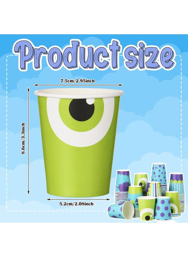 Vesici 100 Pcs Monster Party Supplies 9 oz Disposable Paper Cups Cartoon Blue Purple Green Monster Themed Party Cups for Girl Boy Birthday Baby Shower Decorations - Image 2