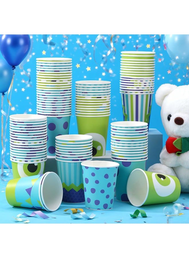 Vesici 100 Pcs Monster Party Supplies 9 oz Disposable Paper Cups Cartoon Blue Purple Green Monster Themed Party Cups for Girl Boy Birthday Baby Shower Decorations - Image 3