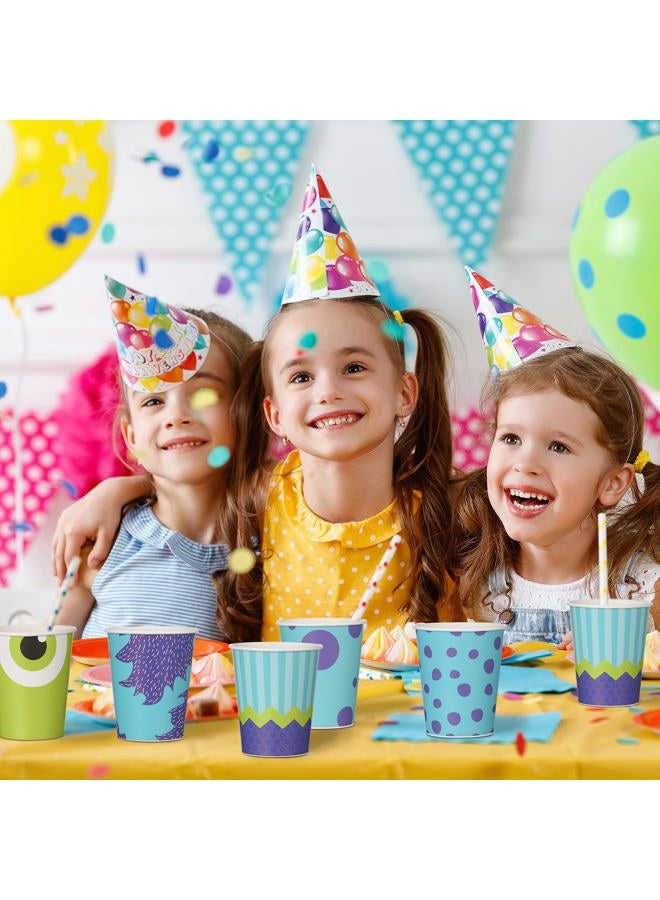 Vesici 100 Pcs Monster Party Supplies 9 oz Disposable Paper Cups Cartoon Blue Purple Green Monster Themed Party Cups for Girl Boy Birthday Baby Shower Decorations - Image 4