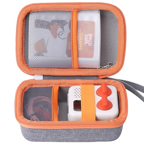 co2CREA Hard Case Compatible with Yoto Mini Kids Audio Music Player Children Speaker Plays Audiobook Cards Radio and Card Case Hold up to Yoto 36 Cards, Grey Case With Orange Zipper, for Yoto Mini, - Image 1