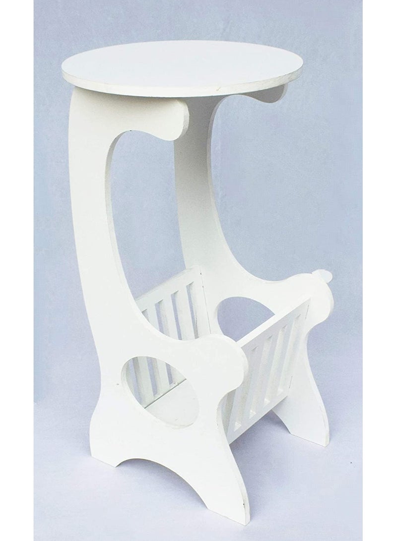 حامل تخزين طاولة جانبية خشبية متحركة باللون الأبيض - Image 4