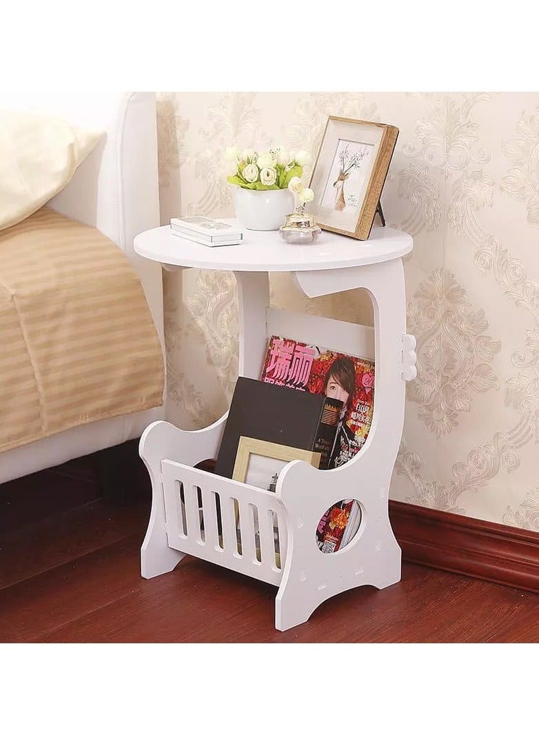حامل تخزين طاولة جانبية خشبية متحركة باللون الأبيض - Image 1