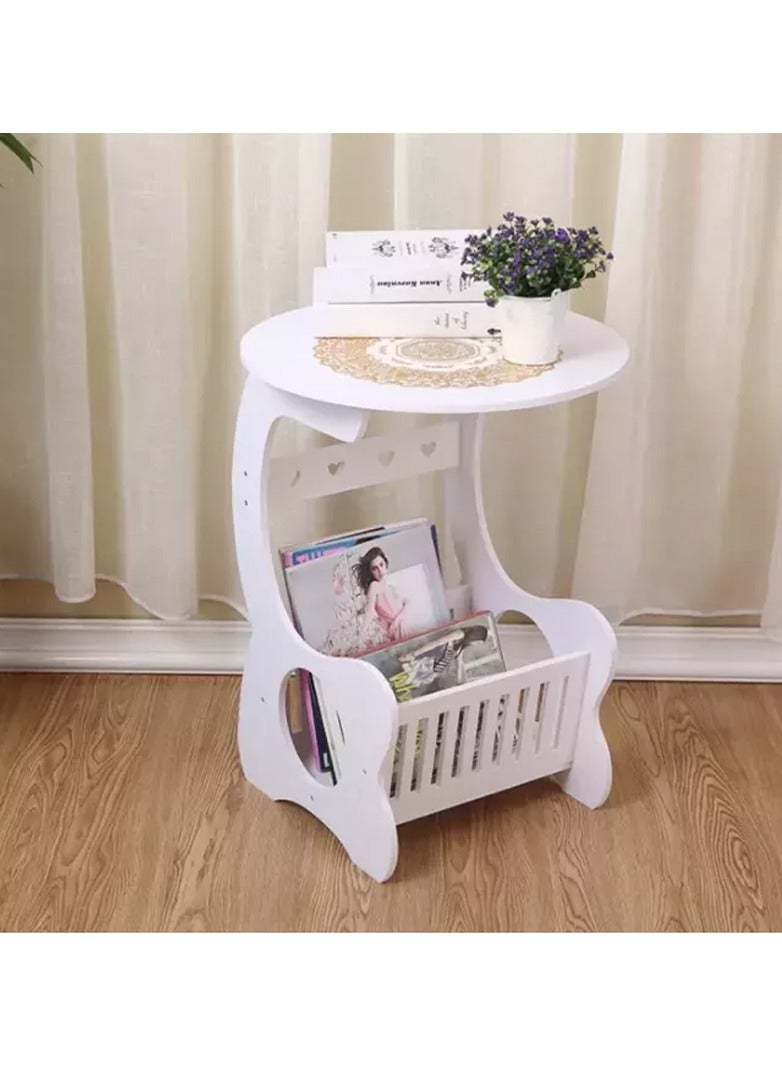 حامل تخزين طاولة جانبية خشبية متحركة باللون الأبيض - Image 3