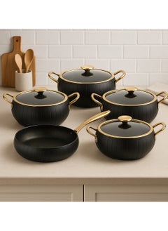 OMS OMS 9Pcs Meridian Granite Cookware Set - Black Color - Made in Turkey  - Image 2