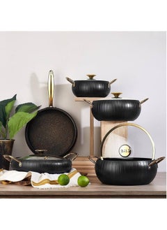 OMS OMS 9Pcs Meridian Granite Cookware Set - Black Color - Made in Turkey  - Image 1