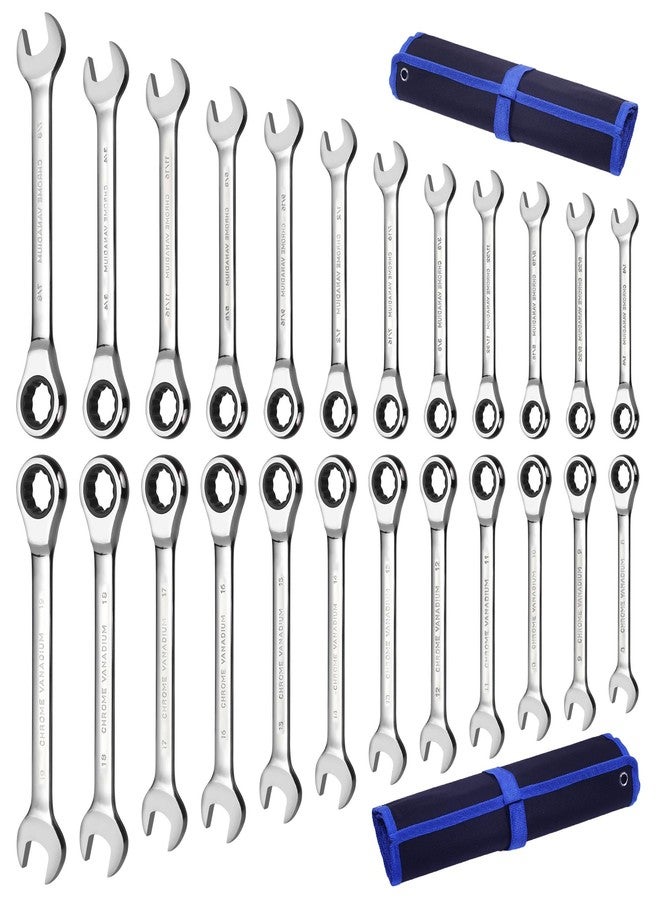 Qnkaa 24pcs Ratchet Wrench Set Metric Sizes from 8mm to 19mm with Roll Bag, Perfect for Home, Bike, Car Repairs Combination Wrench - Image 1