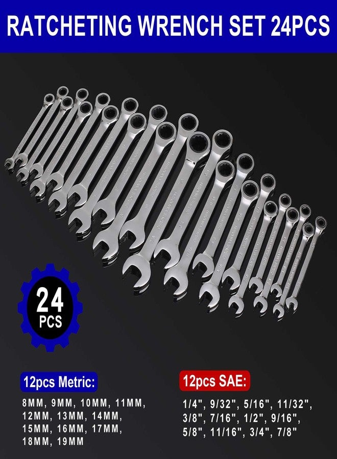 Qnkaa 24pcs Ratchet Wrench Set Metric Sizes from 8mm to 19mm with Roll Bag, Perfect for Home, Bike, Car Repairs Combination Wrench - Image 2