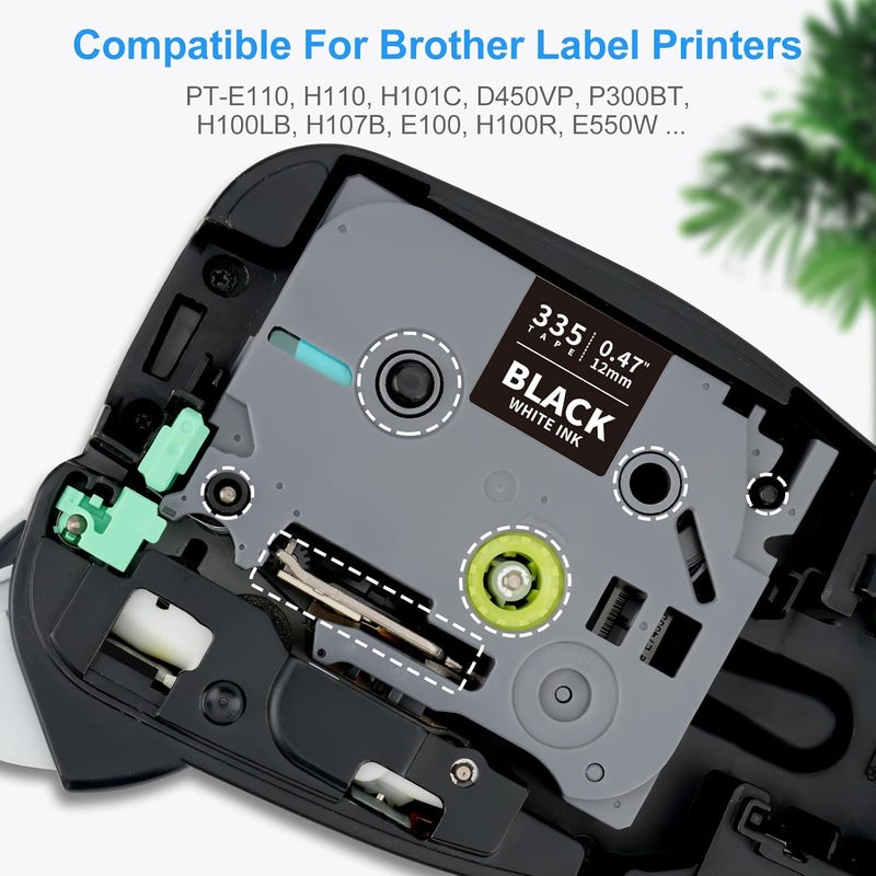 Absonic Compatible Label Tape Replacement for Brother Tze-335 Tze 335 12mm 0.47 1/2 Inch Laminated Black Tape White on Black Tze TZ Tape for PT-D210 PT-H110 PT-D600 PT-D400 PT-1880 Label Maker, 4-Pack - Image 3