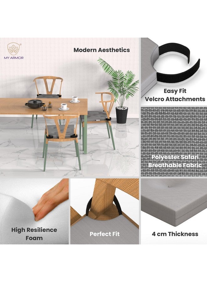 MY ARMOR HR Foam Seat Cushion, Square Chair Pad With Velcro Fitting for Office, Kitchen Dining, Pooja - Soft & Comfortable Sitting (42x40x4 cm, Safari Fabric, Grey) - Image 2