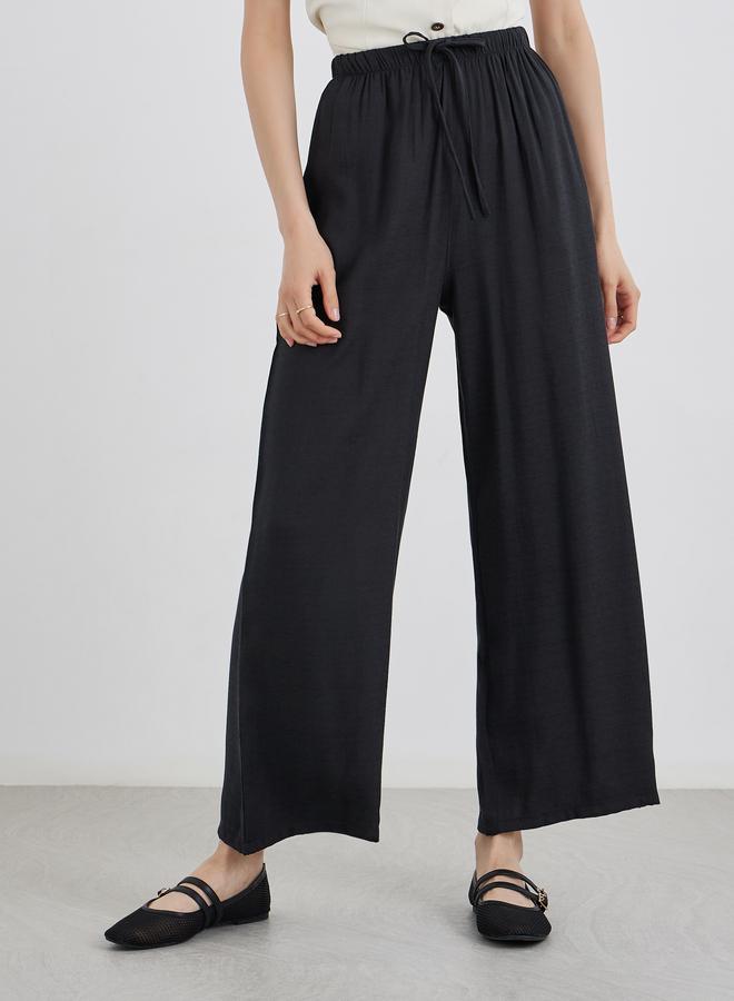 Take Two Black Solid Drawstring Waist Pocket Detail Pants - Image 2