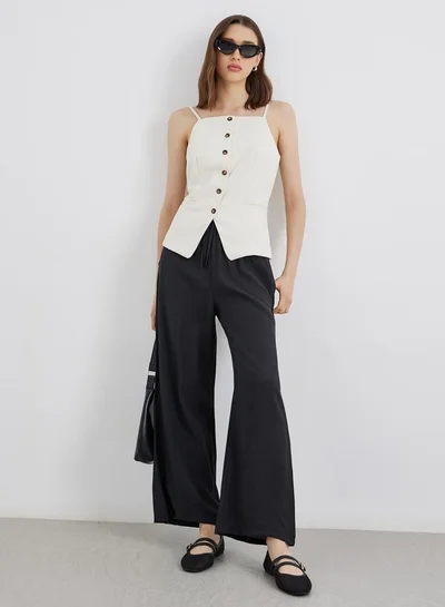 Take Two Take Two Black Solid Drawstring Waist Pocket Detail Pants