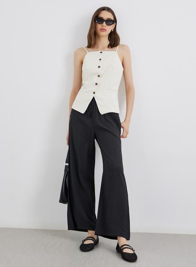 Take Two Black Solid Drawstring Waist Pocket Detail Pants - Image 1