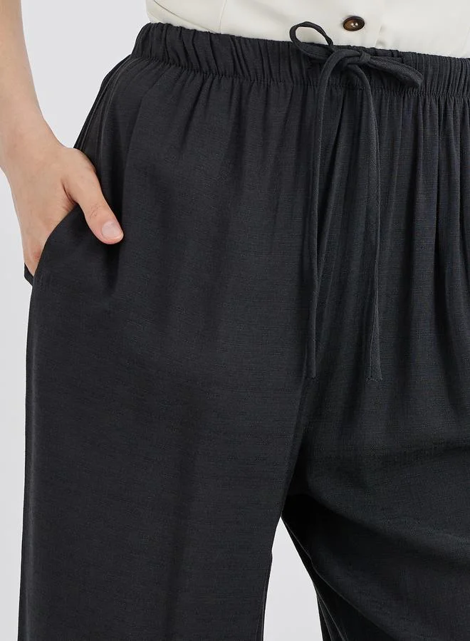 Take Two Take Two Black Solid Drawstring Waist Pocket Detail Pants
