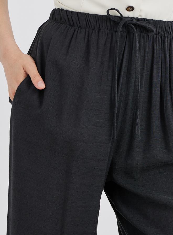 Take Two Black Solid Drawstring Waist Pocket Detail Pants - Image 3