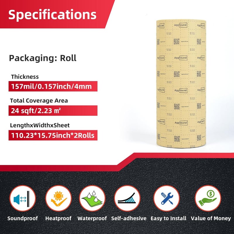 AggSound Sound Deadening Mat 157mil (4 mm) - 24 sqft Closed Cell Foam for Automotive Insulation - Image 2