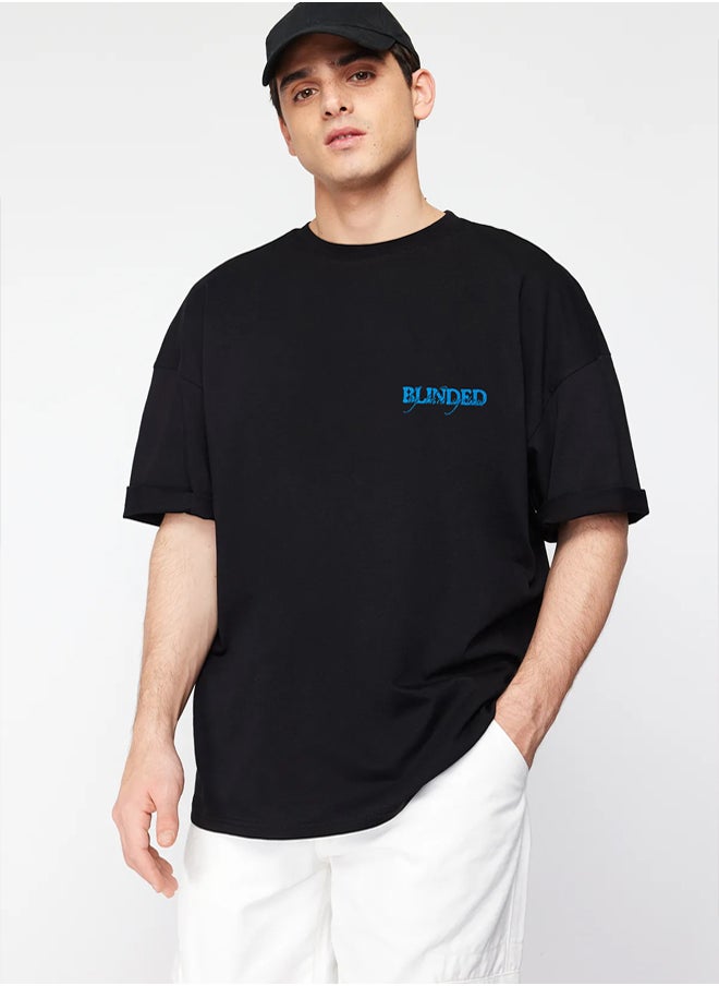trendyol Black Oversize/Wide Cut 100% Cotton Printed T-Shirt  - Image 2