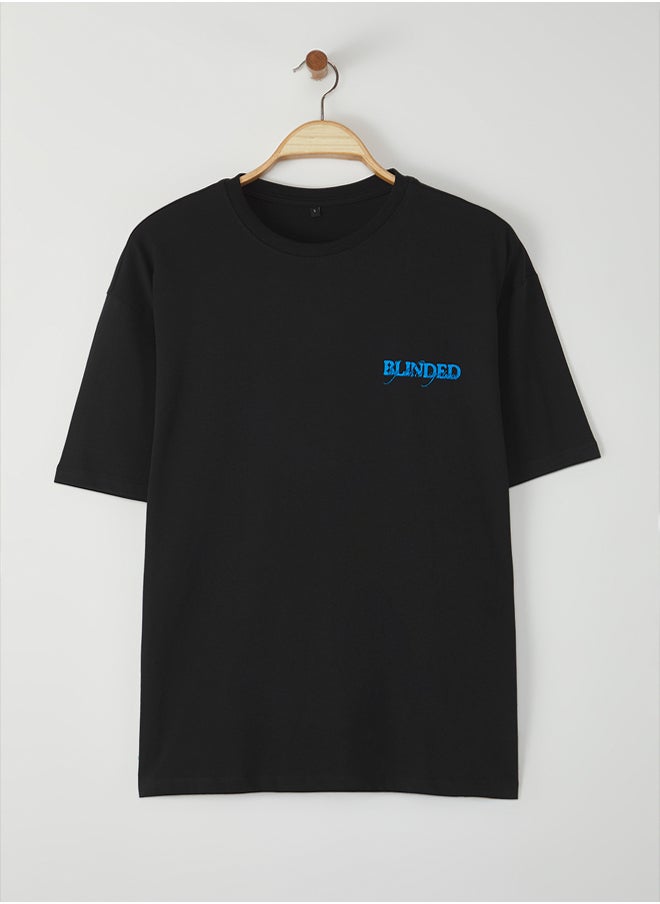 trendyol Black Oversize/Wide Cut 100% Cotton Printed T-Shirt  - Image 4