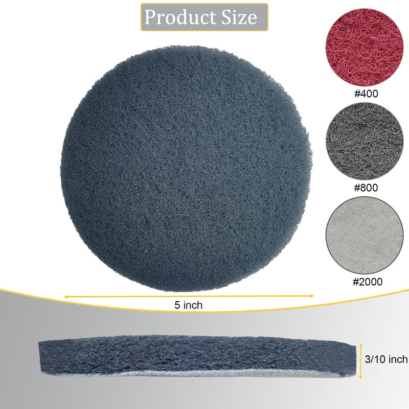 Tonmp 15 PCS 5 Inch Hoop and Loop Multipurpose Scrubber Scouring Pads - Flocking Scuff Pads, 400 800 2000 Grits Conditioning Discs Polishing Pads for Furniture Automotive Cleaning, Rust Removal - Image 2
