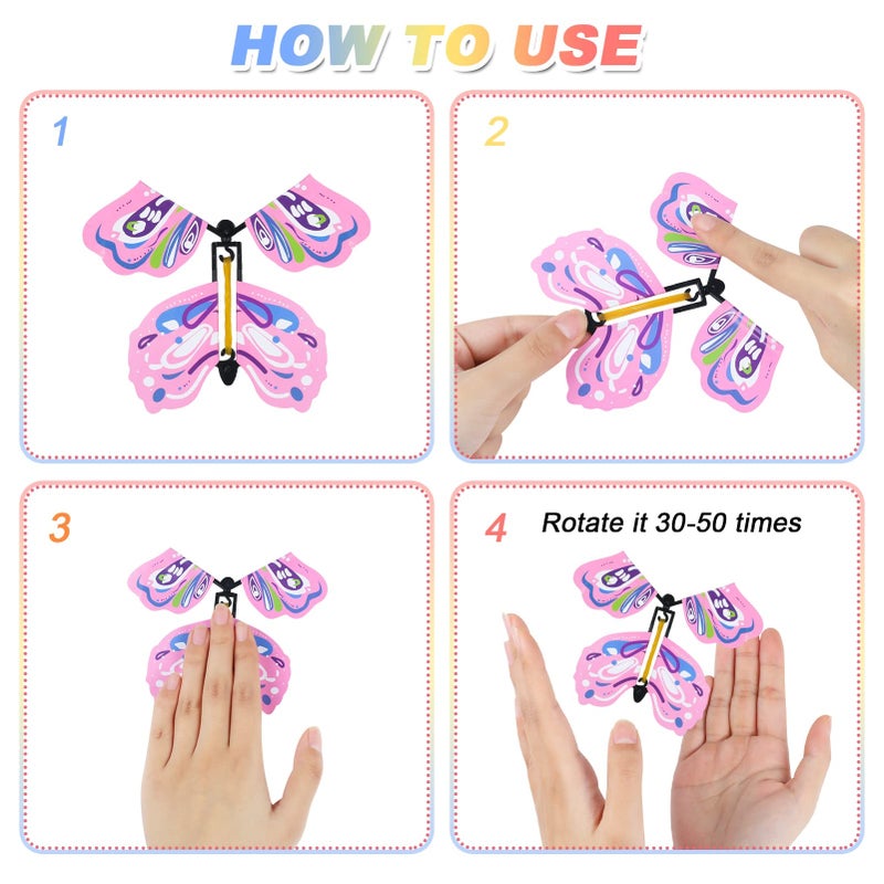 Chenkaiyang 20Pcs Magic Flying Butterfly  Wind Up Butterfly Toy Bright Colors Elastic Band Flying Butterflies Toy Surprise Gift For Wedding Birthday Party - Image 3